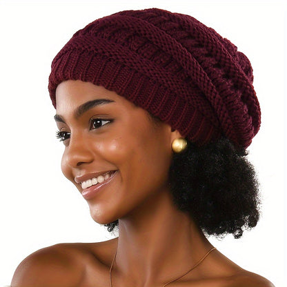 1pc Premium Winter Slouchy Beanie Hat - Soft Satin Lined, Chunky Cable Knit, Warm and Cozy, Ideal Gift for Men, Perfect for Cold Weather, Outdoor Activities, and Casual Daily Wear