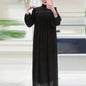Elegant Pleated Maxi Dress for Women - Solid Color, Belted Waist, Long Sleeve, Machine Washable - Perfect for Ramadan & Casual Attire