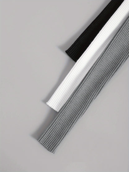 Solid Mock Neck Rib Knit Top 3 Pack, Casual Long Sleeve Slim Versatile Sweater, Women's Clothing