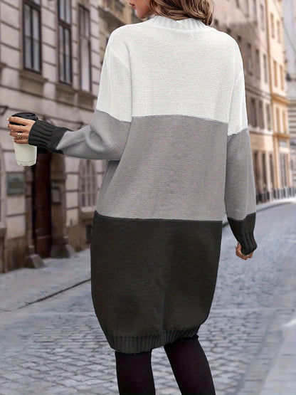 Womens Color Block Cardigan Sweater - Soft Knit, Button Up, Long Sleeve with Pockets - Stylish Casual Wear for Everyday