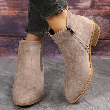 Pointed Toe Ankle Boots - Chunky Heels, Stylish, Comfortable for Daily Wear