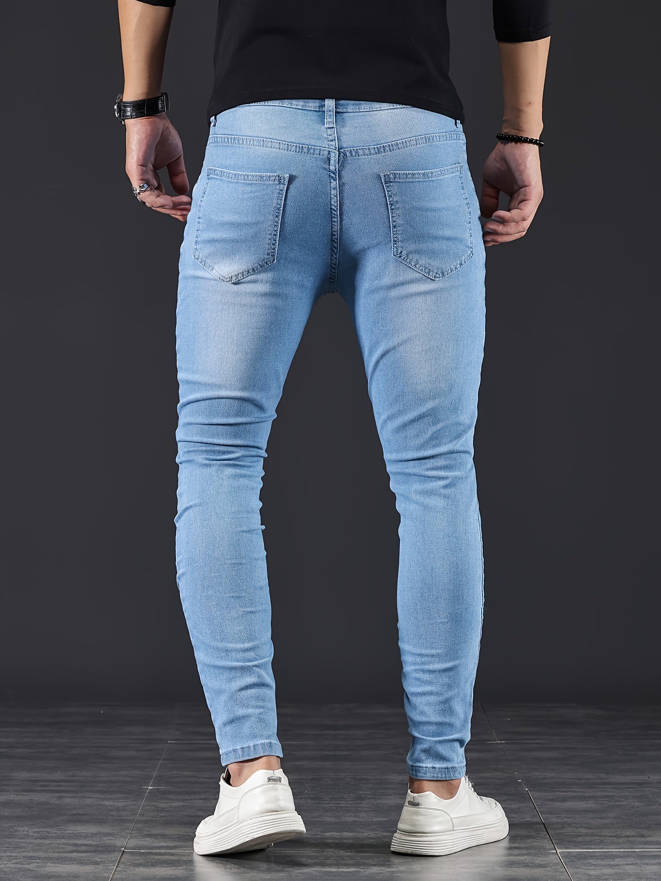 Mens Slim Fit Flex Denim Jeans - Ruggedly Distressed Streetwear with Comfortable Medium Stretch - Fashionable Casual Elegance