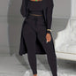 Casual Ribbed 3pcs Set, Crop Tank Top + High Waist Drawstring Pants + Longline Cardigan Outfits, Women's Clothing