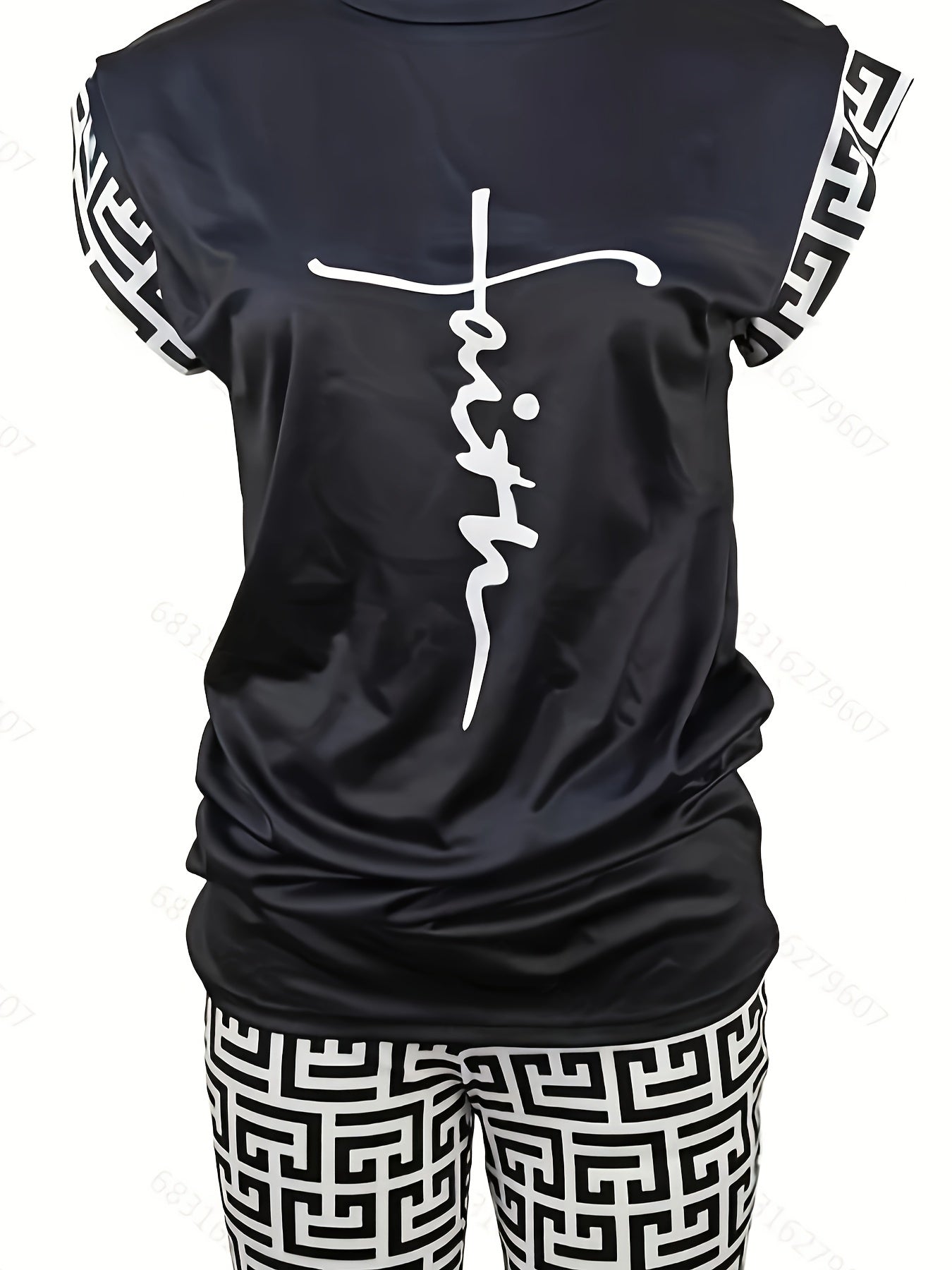 Womens Trendy Letter Print Pajama Set - Soft Short Sleeve Crew Neck Top & Shorts - Lightweight Sleepwear for Casual Lounging and Nighttime Comfort