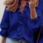 Ruffled Trim V Neck Shirt, Elegant Loose Long Sleeve Shirt, Women's Clothing