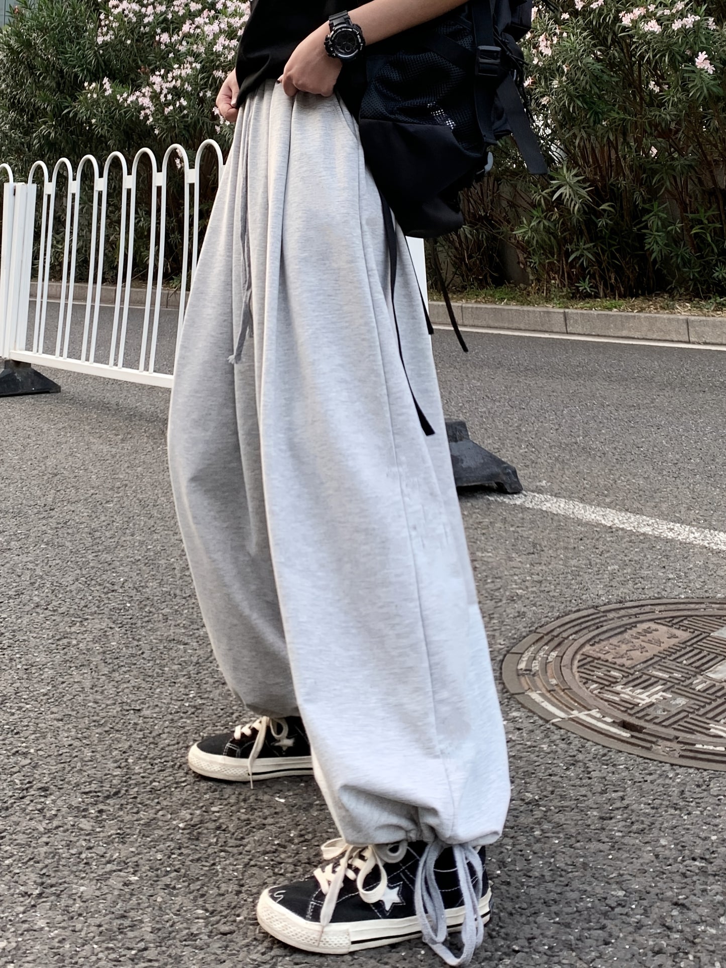 Solid Drawstring Baggy Pants, Casual Pocket Pants For Spring & Fall, Women's Clothing