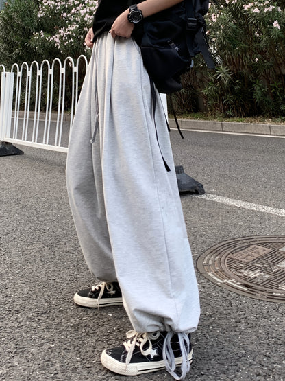 Solid Drawstring Baggy Pants, Casual Pocket Pants For Spring & Fall, Women's Clothing