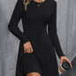 Womens Classic Ribbed Long Sleeve Dress - Stretchy, Solid Color, Elegant Crew Neck - Perfect for Everyday Style