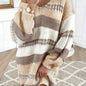 Plus Size Elegant Striped Sweater Dress - Soft High Stretch V Neck Long Sleeve Oversized Polyester Knit Fabric for Fall Winter - Comfortable and Chic
