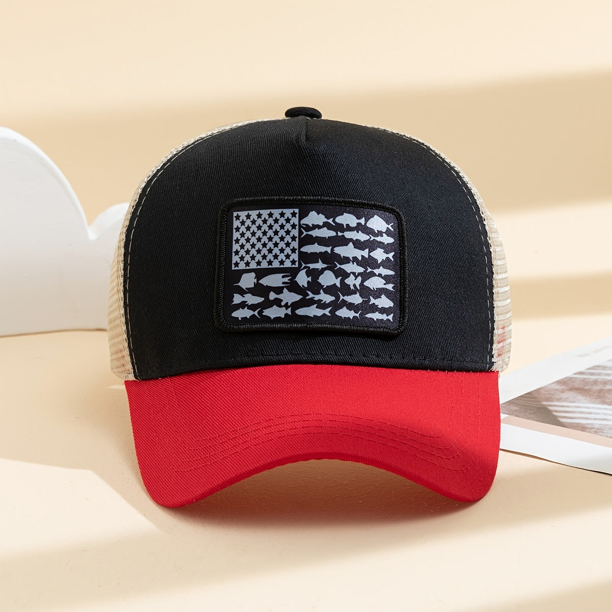 1pc Unisex Sunshade Breathable Mesh Baseball Cap With American Flag Pattern For Outdoor Sport , Ideal Choice For Gifts