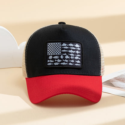 1pc Unisex Sunshade Breathable Mesh Baseball Cap With American Flag Pattern For Outdoor Sport , Ideal Choice For Gifts