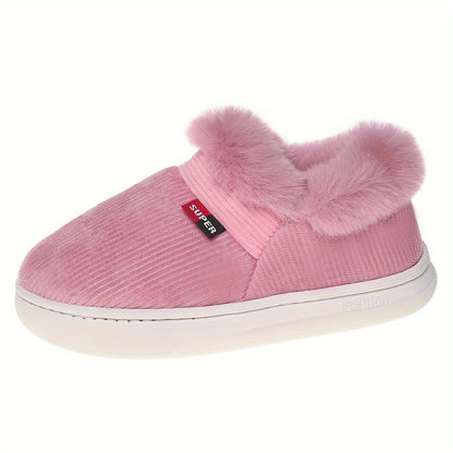 Ultra Soft Cozy Fuzzy House Slippers - Winter Warm Plush Lined Shoes for Men and Women - Cozy Corduroy Slip On Slippers with Fleece Lining for Cold Weather