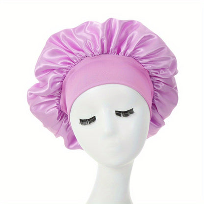 1pc Silky Satin Bonnet for Curly Hair - Wide Band Night Sleep Cap for Girls and Women - Soft and Comfortable Hair Cover for Sleeping and Styling