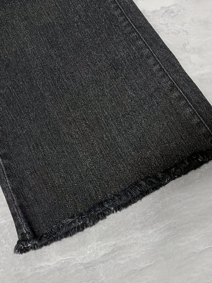 High-Rise Blue Raw Hem Flare Jeans - Slim Fit Bell Bottoms for Women - High-Stretch Denim Clothing with Trendy Style