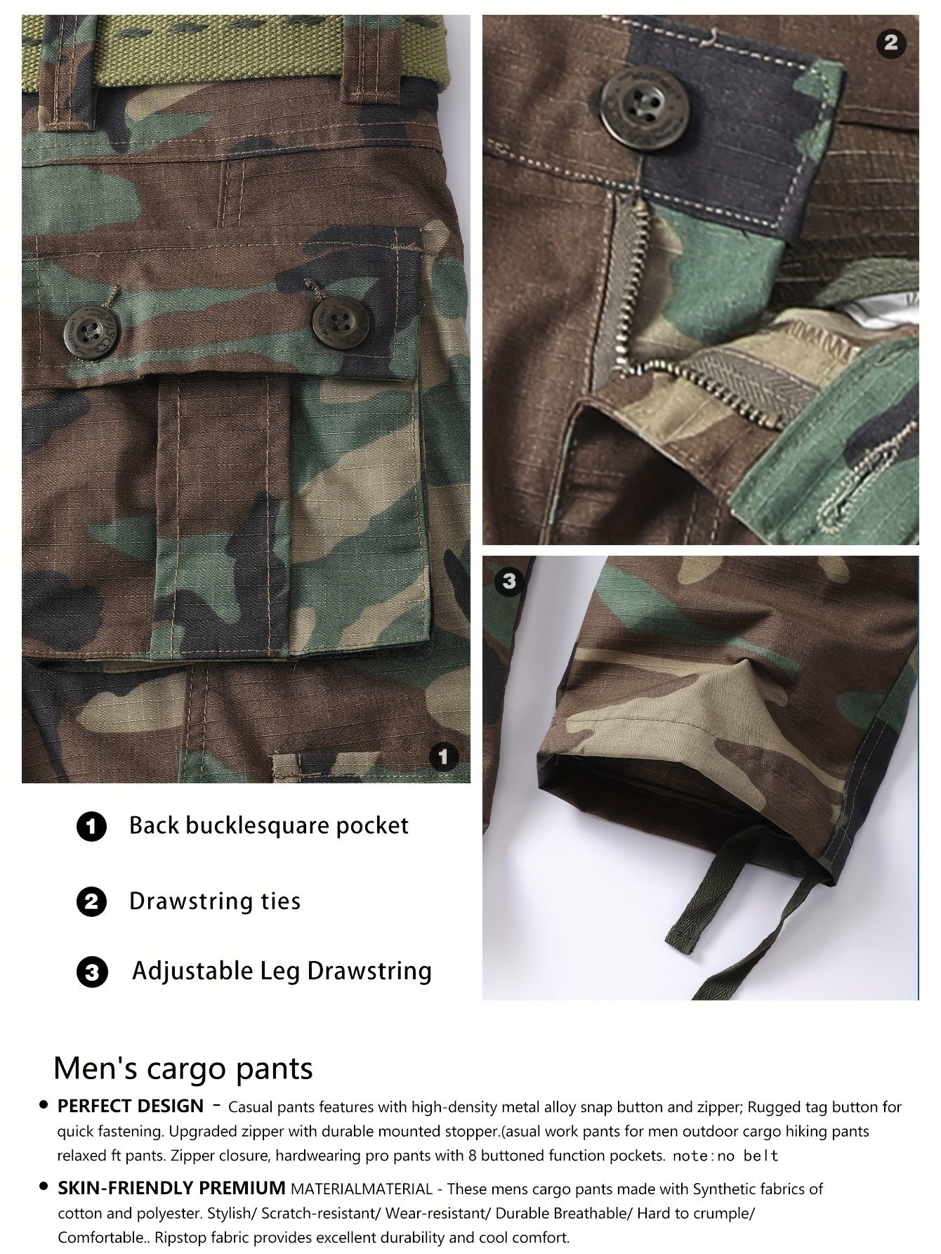 Men's Camouflage Cargo Pants - Comfortable, Durable, Multi-Flap Pocket Outdoor Work Pants for Hiking, Camping, and Heavy-Duty Activities