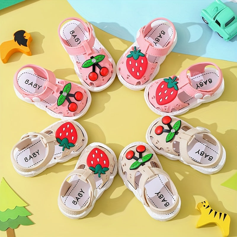 JIAGEYA Cute Cartoon Strawberry Breathable Sandals For Baby Girls, Lightweight Comfortable Anti Slip Sandals For Indoor Outdoor, All Seasons