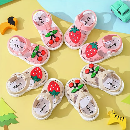 JIAGEYA Cute Cartoon Strawberry Breathable Sandals For Baby Girls, Lightweight Comfortable Anti Slip Sandals For Indoor Outdoor, All Seasons