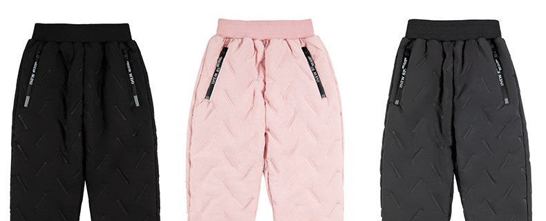 Thick Waterproof Boys Down Pants for Winter, Outdoor Kids Clothes with Side Pocket