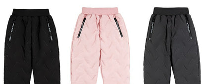Thick Waterproof Boys Down Pants for Winter, Outdoor Kids Clothes with Side Pocket