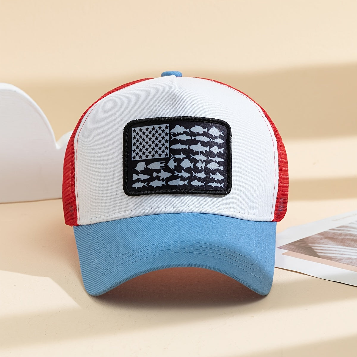 1pc Unisex Sunshade Breathable Mesh Baseball Cap With American Flag Pattern For Outdoor Sport , Ideal Choice For Gifts