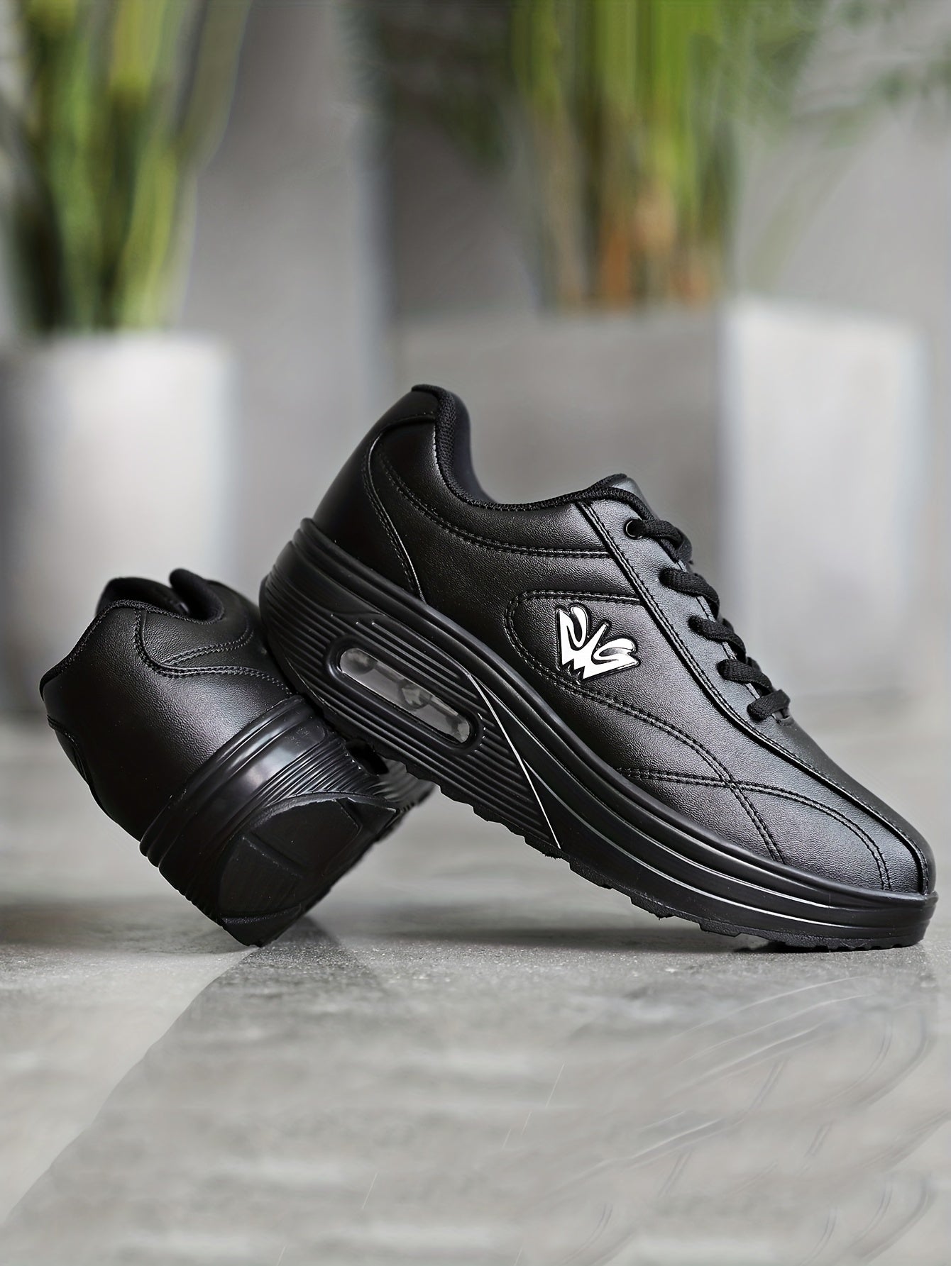 Women's Faux Leather Air Cushion Sneakers, Comfortable Thick Bottom Sport Shoes