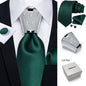 [For Business Silvery Necktie Set] Men's Necktie Silvery Ring & Handkerchief & Cufflinks Set For Business Accessories With Gift Box