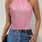 Sequined Tie Back Halter Top, Elegant Sleeveless Top For Summer, Women's Clothing