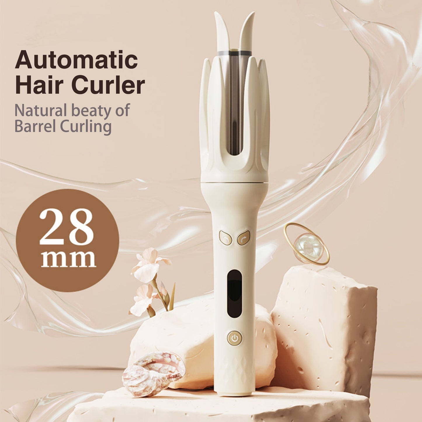 Genai Automatic Hair Curler: 28mm Barrel, 4 Temperature Settings, Negative Ion Generator, Intelligent Timer & Sensor, Auto Shut-Off for Safety