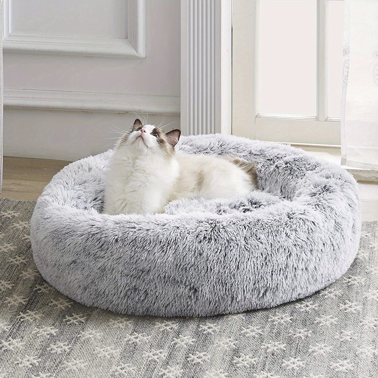 [Soft Donut Cat Bed Nest] Soft Warm Donut Cat Bed Nest, Calming Donut Cuddler Cat Bed, Comfortable And Washable Cat Cushion Nest With Non-slip Bottom Indoor Cats Christmas Gift