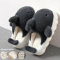Men's Casual Cute Shark Design Slippers, Non-slip Warm Plus Fleece Home Shoes for Autumn And Winter, Thick Sole, Plush, Couple, ASIFN