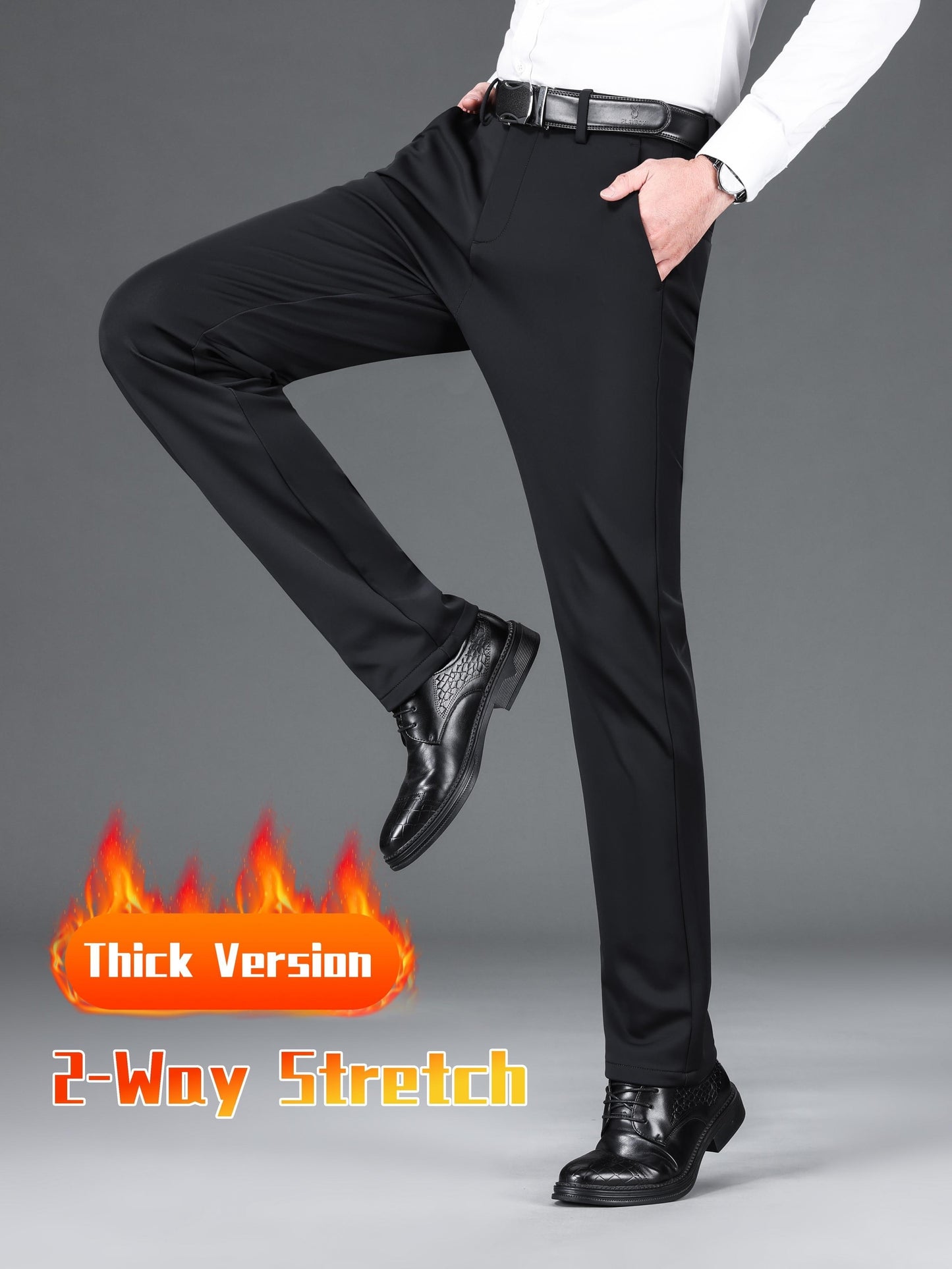 Men's Warm Thick Stretch Dress Pants for Fall/Winter Business Formal Wear
