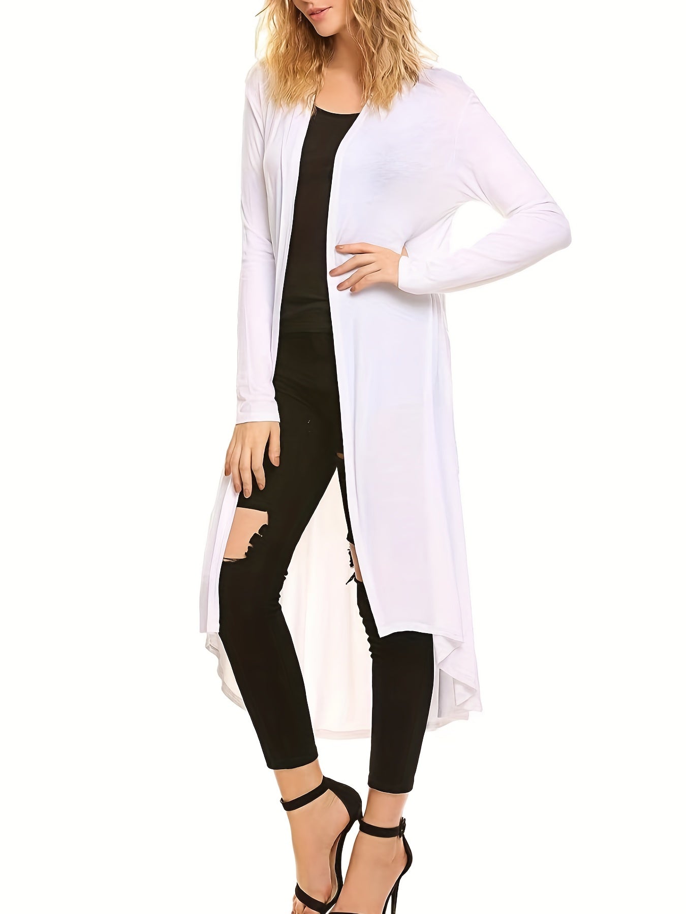 Cozy Long Length Cardigan Sweater - Soft Open Front Drape Knit Design, Casual Long Sleeve, Relaxed Fit, Women's Clothing for Everyday Wear