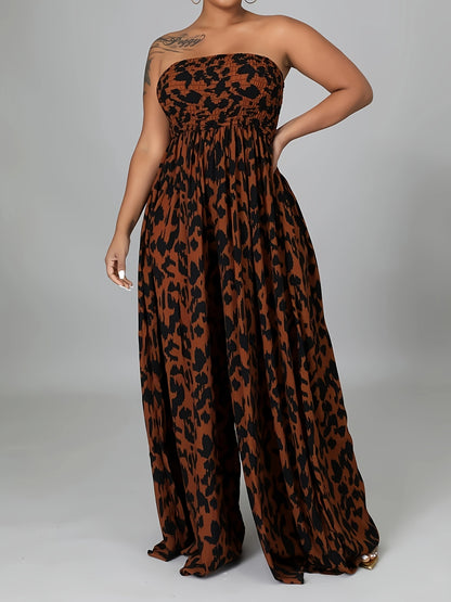 Allover Print Tube Jumpsuit, Casual Off Shoulder Wide Leg Jumpsuit, Women's Clothing