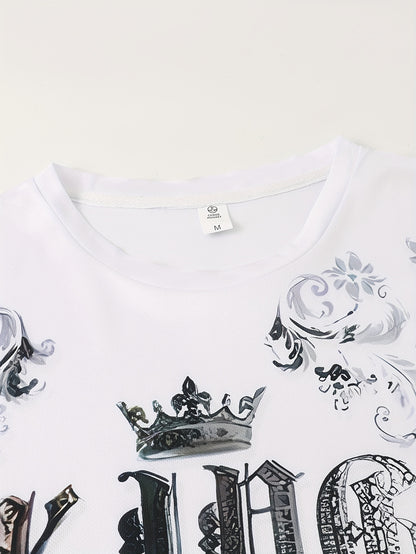 2pcs Sports Set, Men's Comfy Crew Neck Plaid Tee & Active Slightly Stretch Breathable Pants For Outdoor Activities