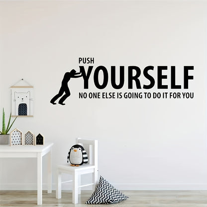 1pc Push Yourself Wall Quote Sticker, Success Fitness Decals Vinyl, Bedroom Living Room Gym Interior Design Art Mural