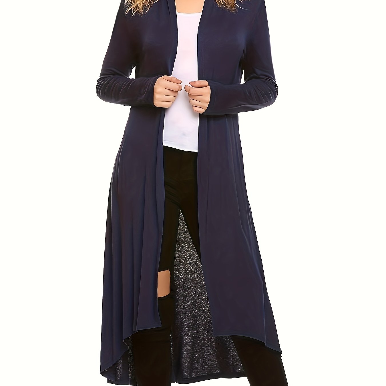 Cozy Long Length Cardigan Sweater - Soft Open Front Drape Knit Design, Casual Long Sleeve, Relaxed Fit, Women's Clothing for Everyday Wear