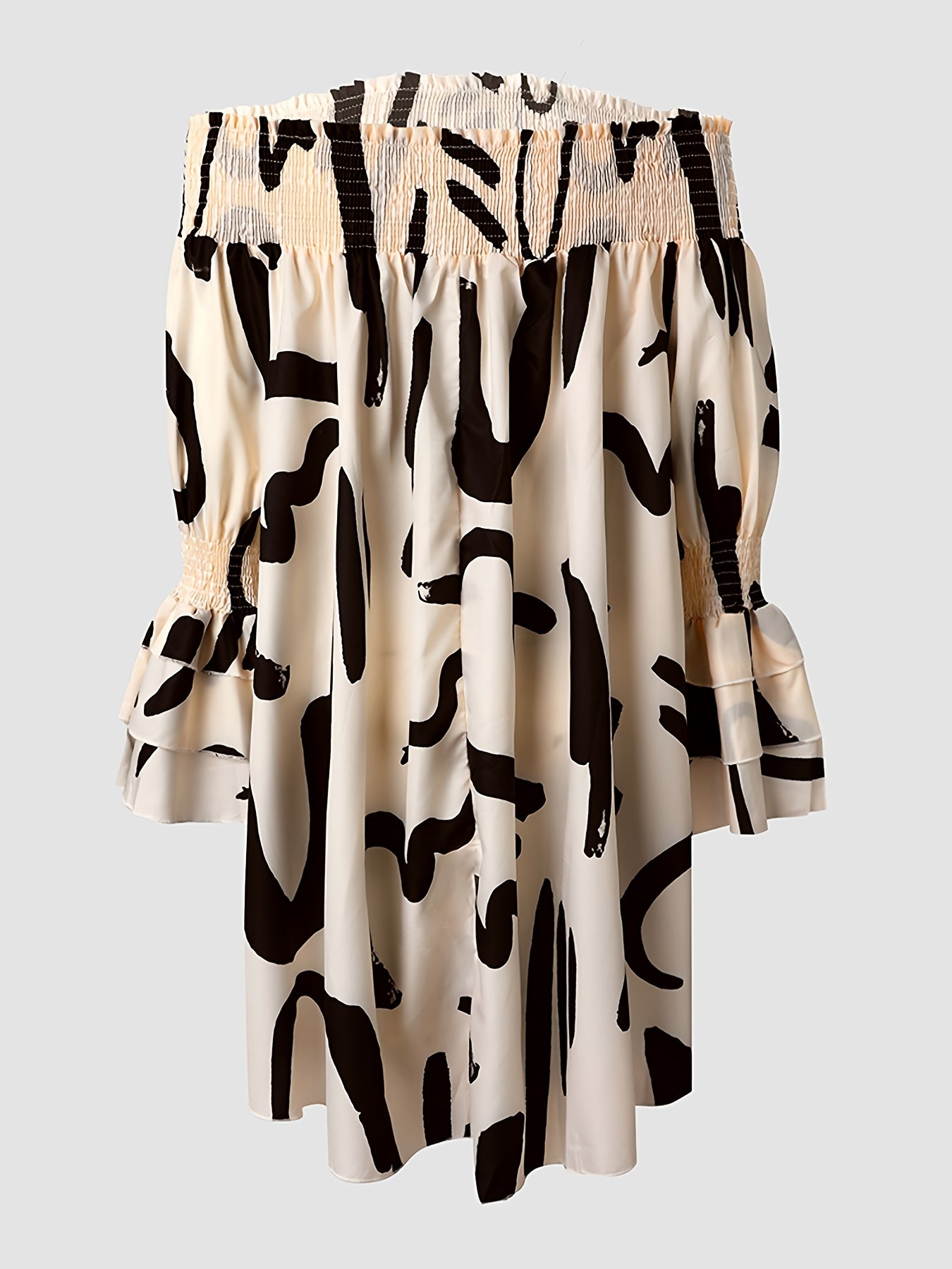 Letter Print Off Shoulder Dress, Loose Long Sleeve Dress, Casual Every Day Dress, Women's Clothing