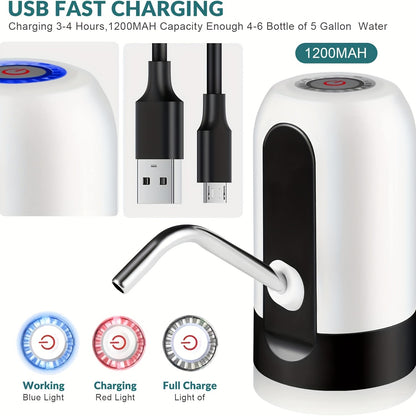 USB-Rechargeable Automatic Water Bottle Pump: Fits 3-5 Gallon Bottles - Portable, Safe & Versatile for Camping, Home, and More