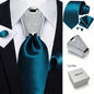 [For Business Silvery Necktie Set] Men's Necktie Silvery Ring & Handkerchief & Cufflinks Set For Business Accessories With Gift Box