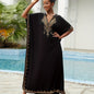 Bohemian Golden Embroidered Plus Size Maxi Dress with Bat Sleeves for Ramadan
