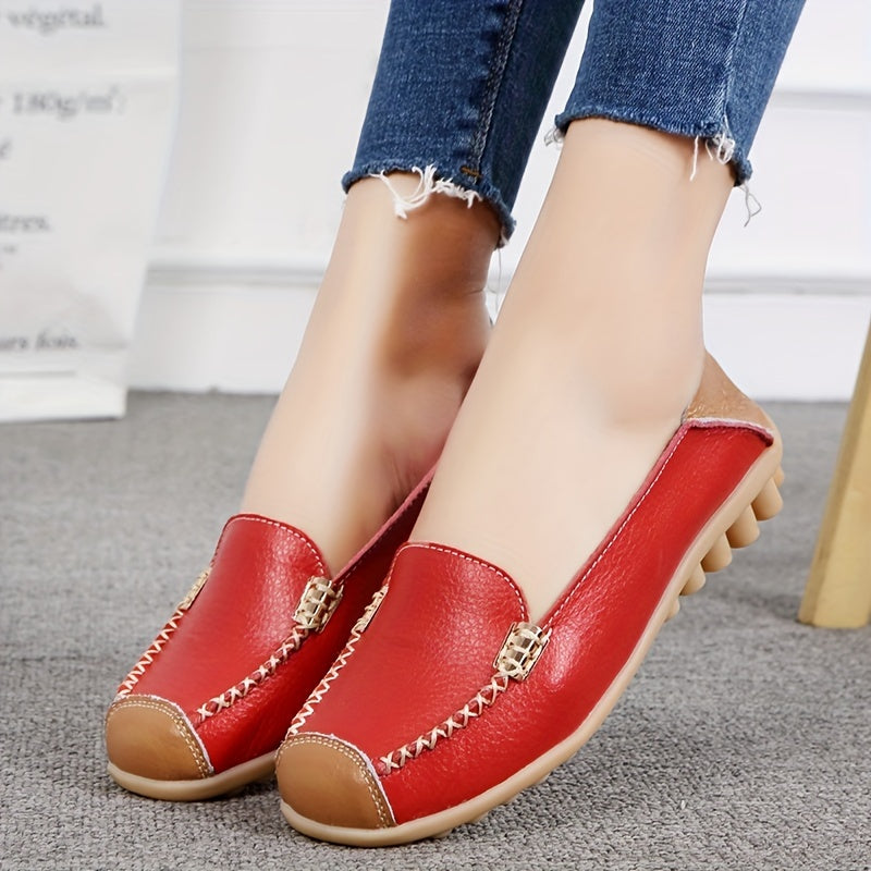 Lightweight Non Slip Women's Slip On Flat Loafers, Stitched Colorblock Walking Shoes