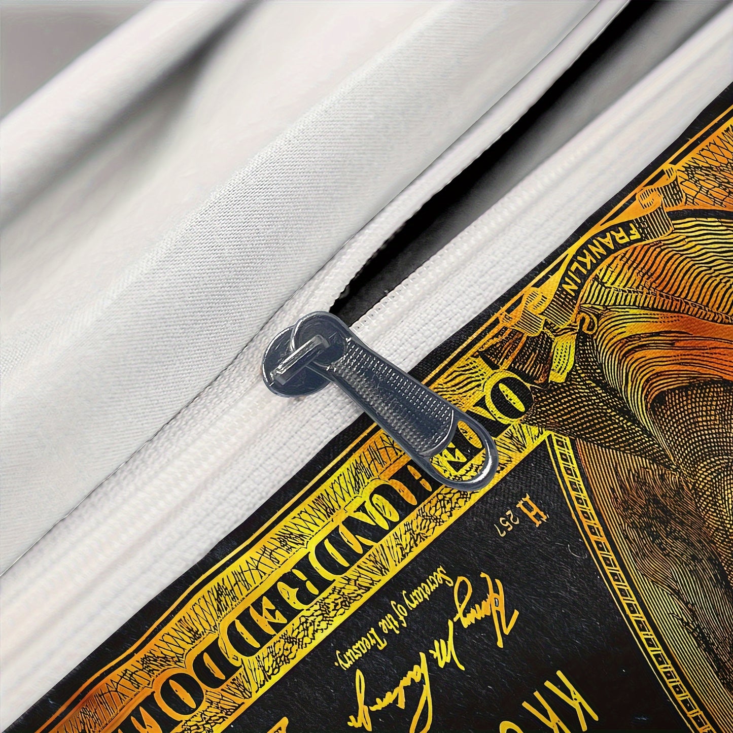 3-Piece Golden 100 Dollar Bill Print Duvet Cover Set - Soft, Comfortable, and Vibrant Bedding for Bedroom and Guest Room - Includes 1 Duvet Cover and 2 Pillowcases without Core