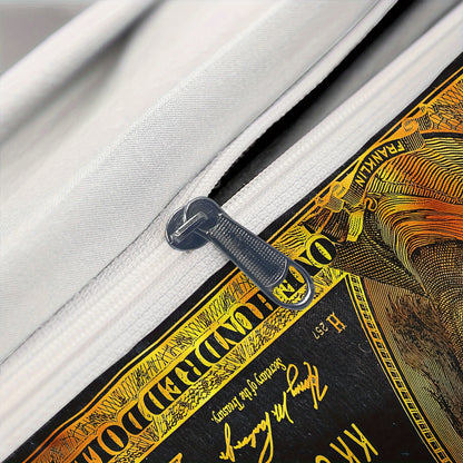 3-Piece Golden 100 Dollar Bill Print Duvet Cover Set - Soft, Comfortable, and Vibrant Bedding for Bedroom and Guest Room - Includes 1 Duvet Cover and 2 Pillowcases without Core