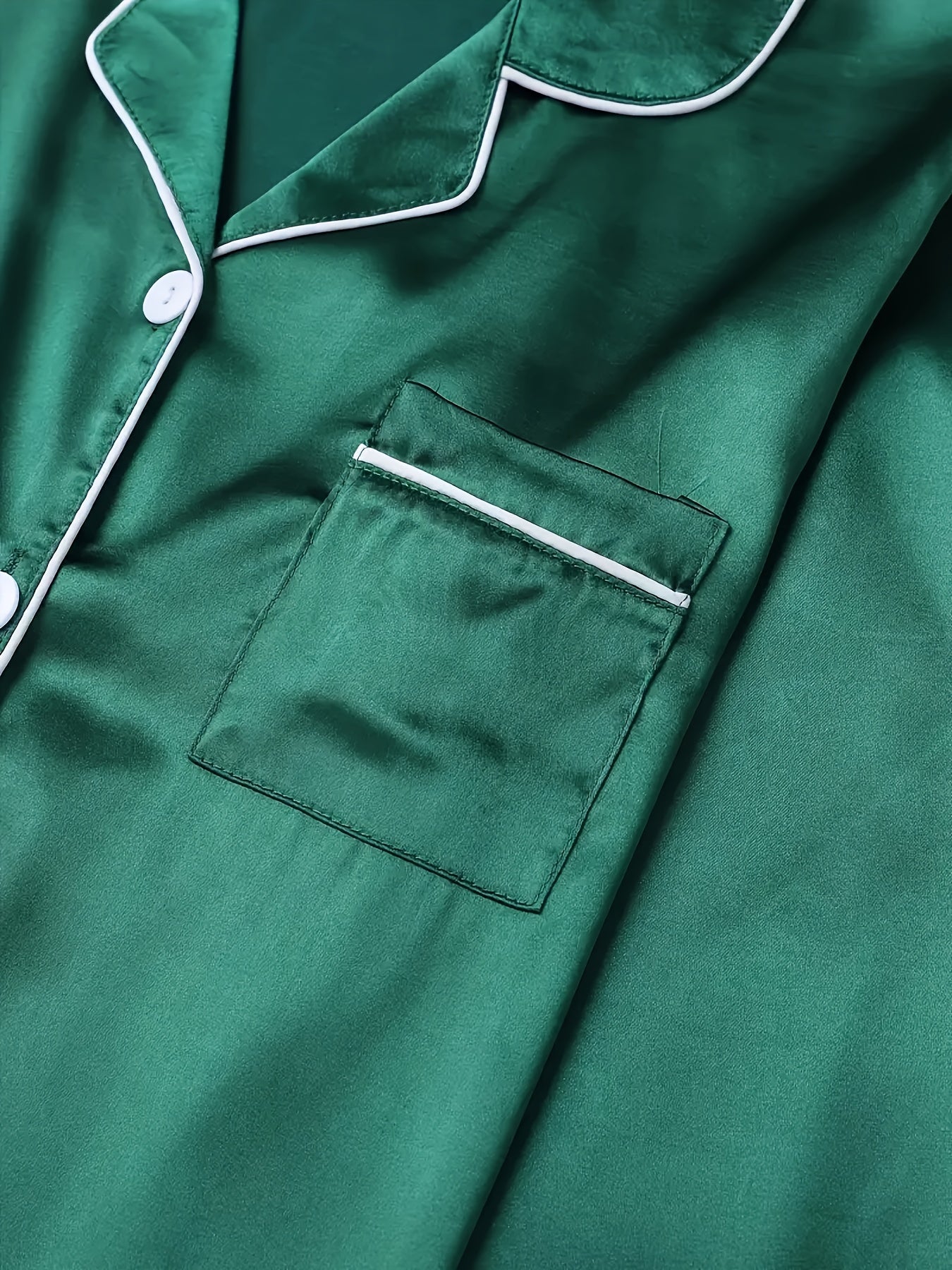 Solid Pajama Set, Long Sleeve Button Up Lapel Top & Pants Pj Set, Women's Sleepwear & Loungewear