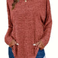 Plus Size Casual Sweater, Women's Plus Solid Ribbed Long Sleeve Round Neck Knit Top