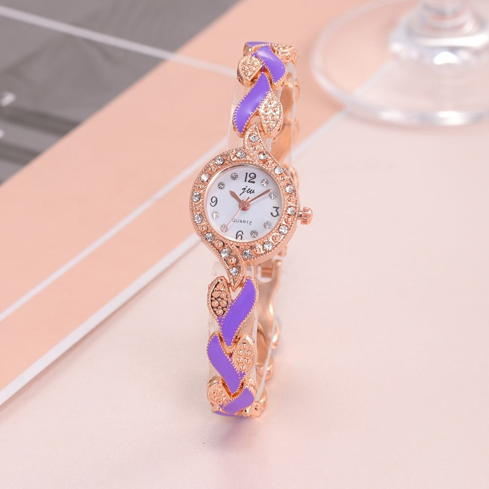 Elegant Rhinestone Quartz Women's Watch & Chic 4pc Jewelry Set - Shock-Resistant, Japanese Movement, Perfect Gift