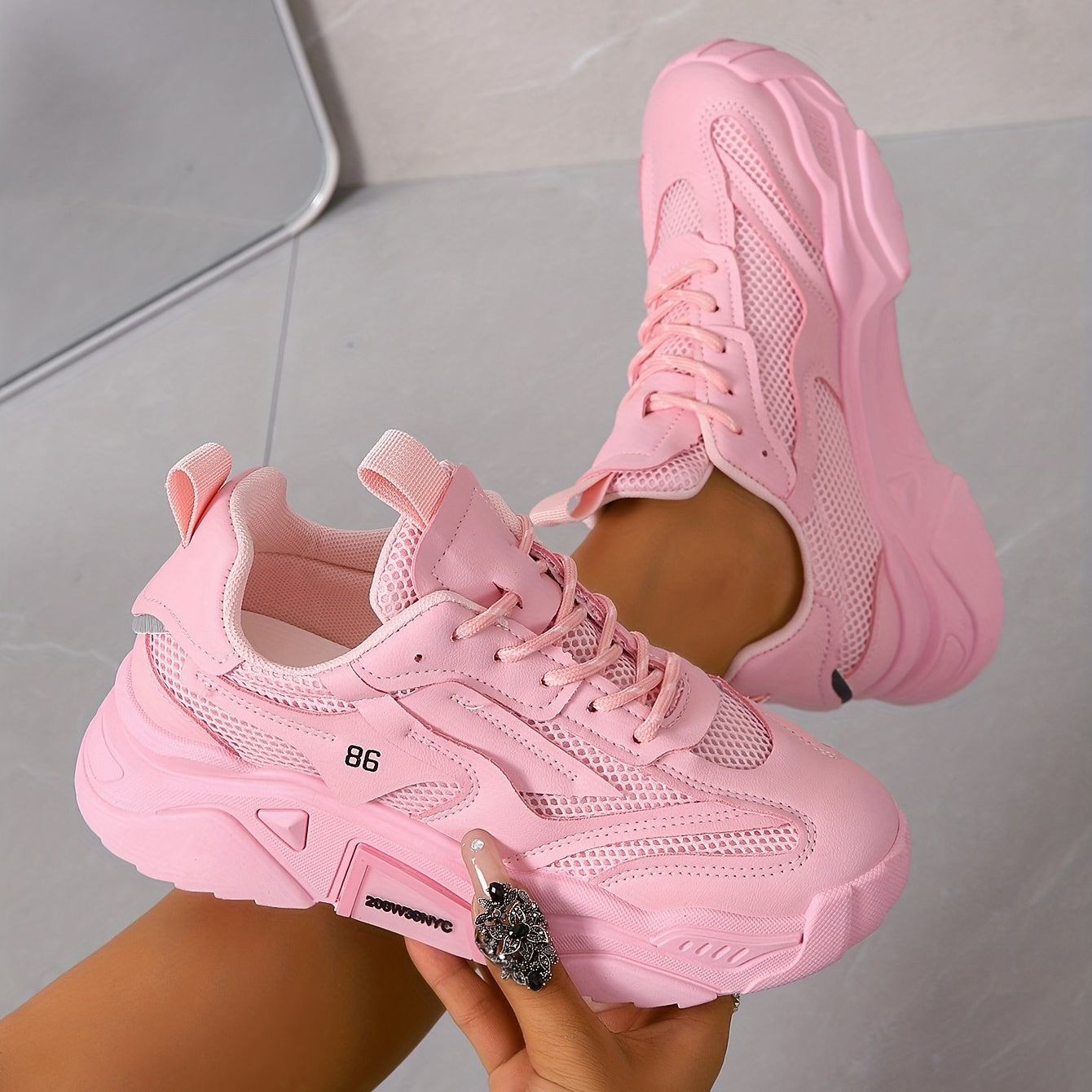 Women's Solid Color Casual Sneakers, Lace Up Breathable Soft Sole Sporty Trainers, Versatile Low-top Platform Shoes