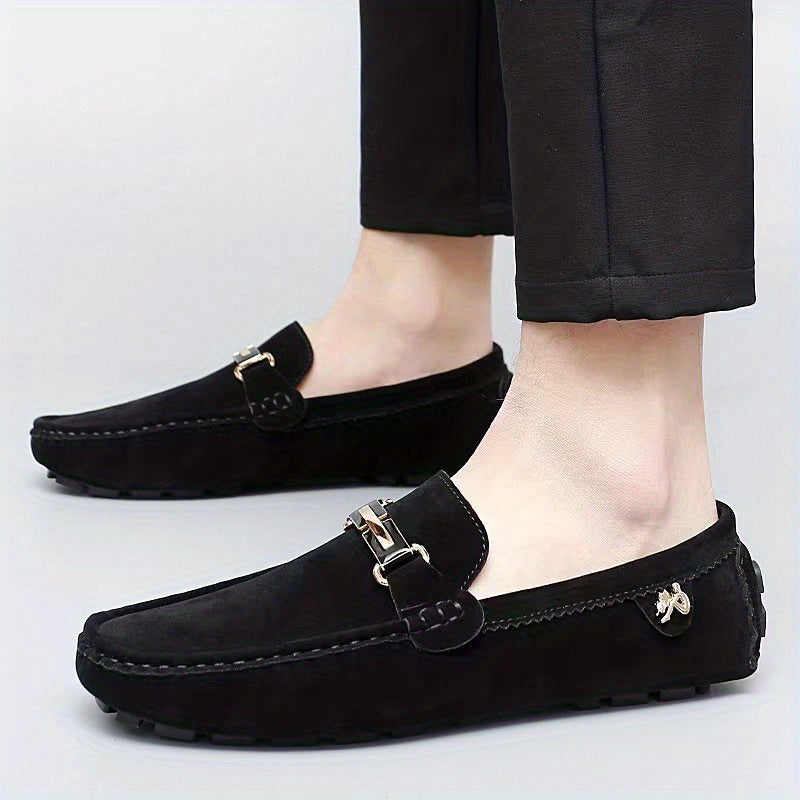 Men's Moccasin Loafer Shoes With Metallic Decor, Comfy Non-slip Slip On Shoes, Men's Shoes, Spring And Summer