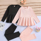 2 Sets Girl's Ribbed Outfit, Peplum Top & Pants Set, Casual Toddler Kid's Clothes For Spring Fall