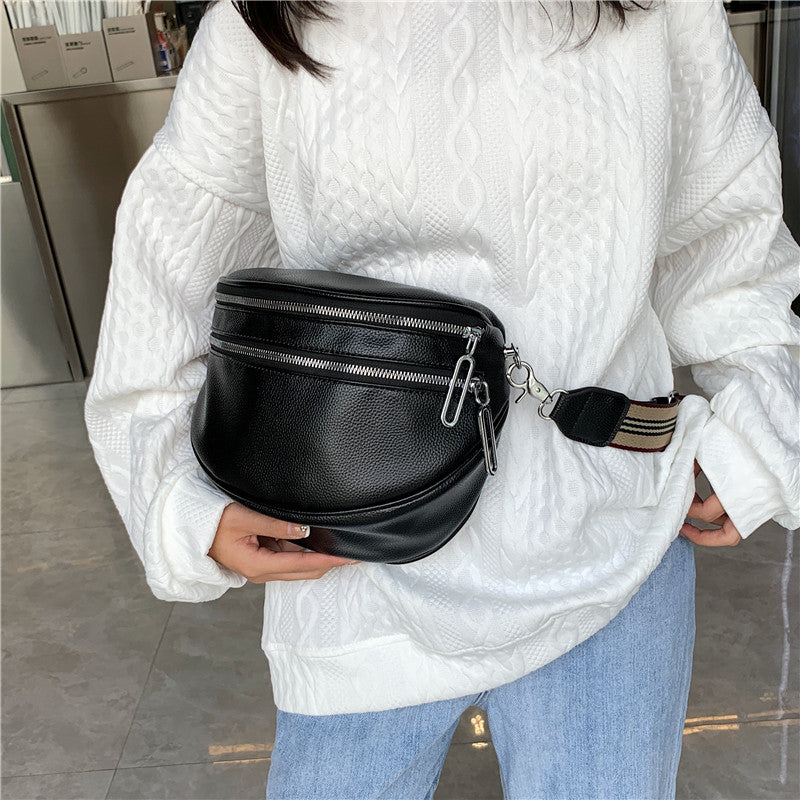 Elegant Convertible Faux Leather Bag: Chic Fanny Pack/Crossbody with Secure Zip & Adjustable Wide Strap for Stylish Women